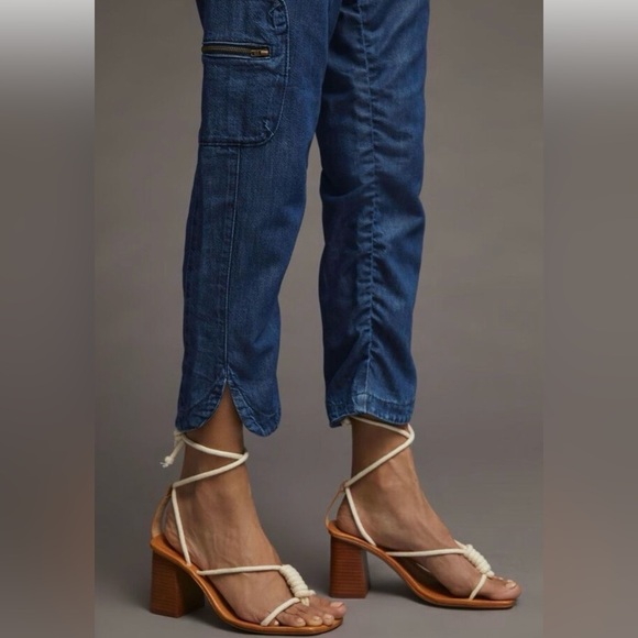 Anthropologie Pilcro Cottage Utility Cargo Blue Chambray Denim Drawstring Pants - Picture 5 of 16